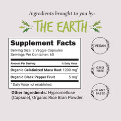 Happy Healthy Hippie macas y granos de pimienta negra enfatizando mejor absorción