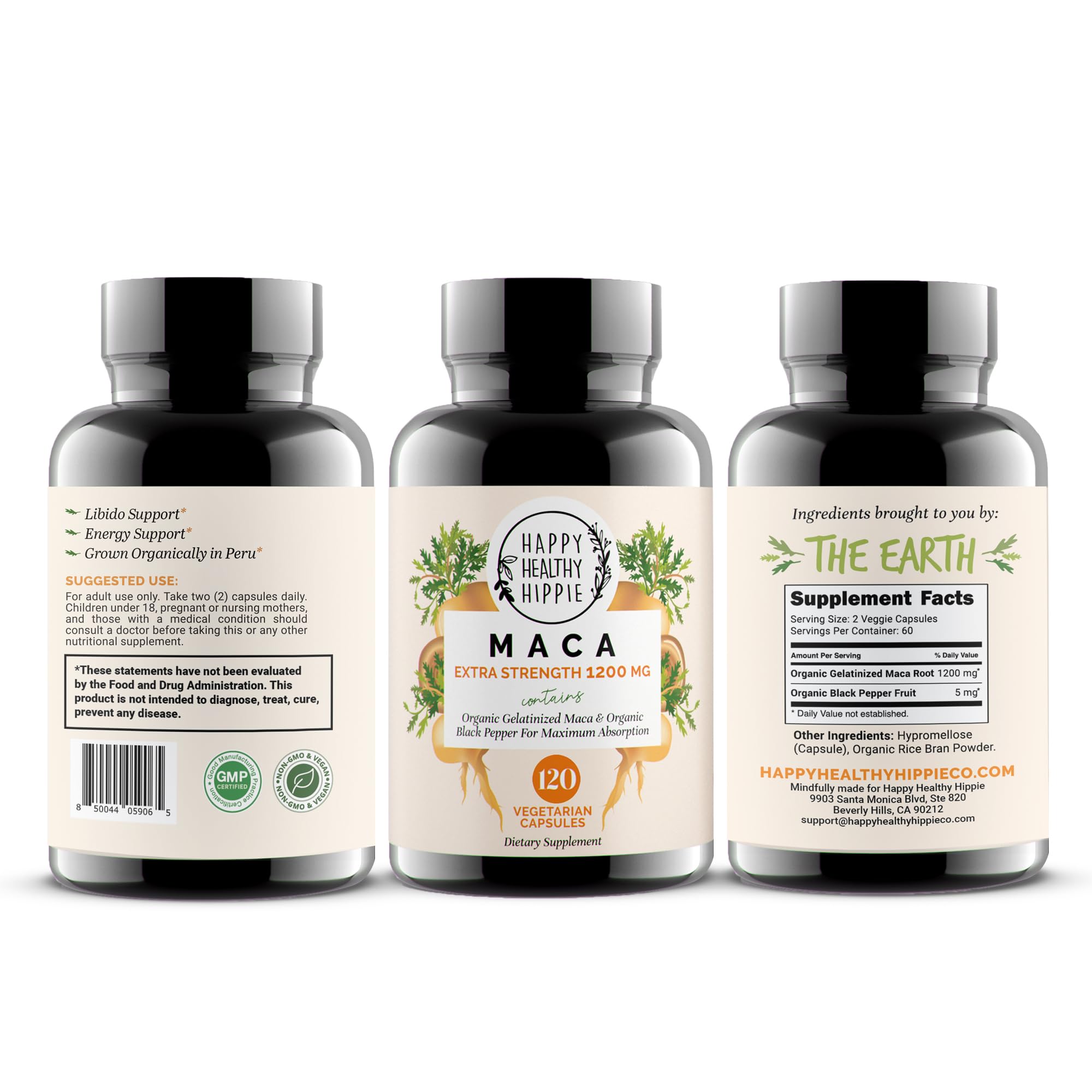 Happy Healthy Hippie frasco con caja para visualizar el empaque completo