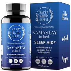Happy Healthy Hippie frasco Namastay In Bed vista frontal y beneficios claros