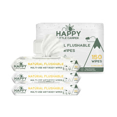 Happy Little Camper empaque frontal mostrando 3 paquetes, ideal para viajes