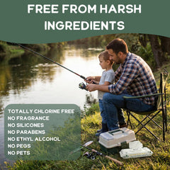 Happy Little Camper etiqueta con ingredientes suaves y sin fragancias fuertes