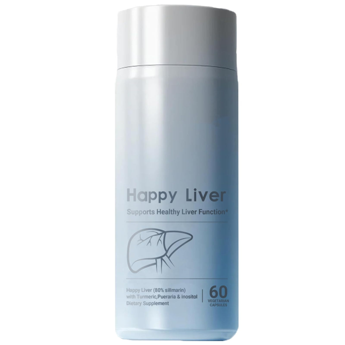 Happy Liver envase frontal que muestra 60 cápsulas y beneficio de conveniencia