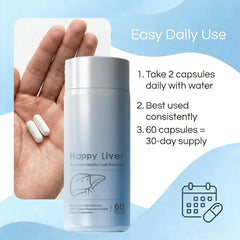 Happy Liver suplemento en mesa junto a comida como apoyo a la rutina diaria