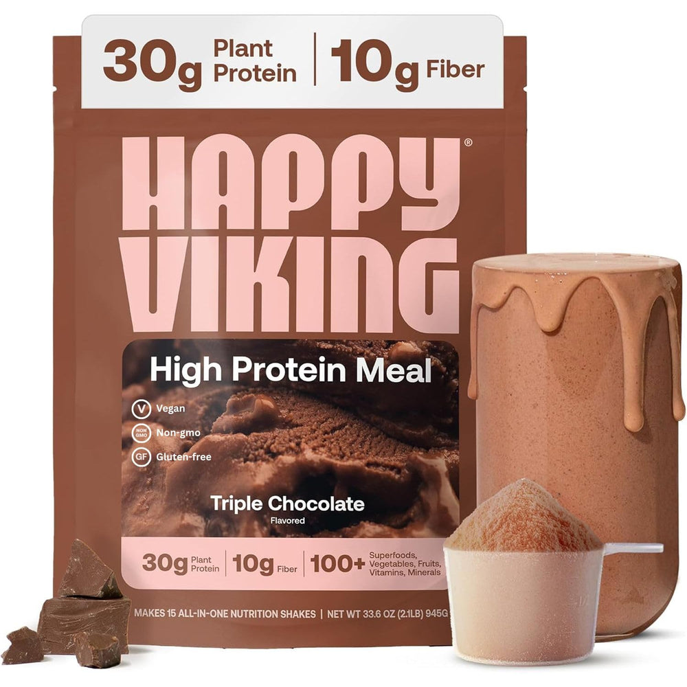 Happy Viking envase frontal que muestra etiqueta y beneficio de proteína vegana