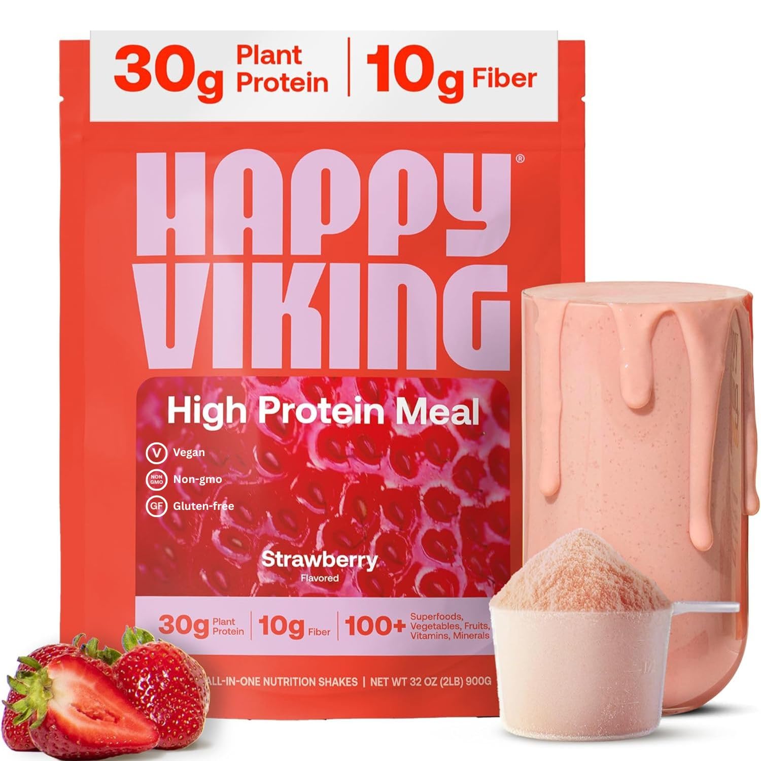 Happy Viking frente del envase muestra sabor fresa y propuesta nutritiva