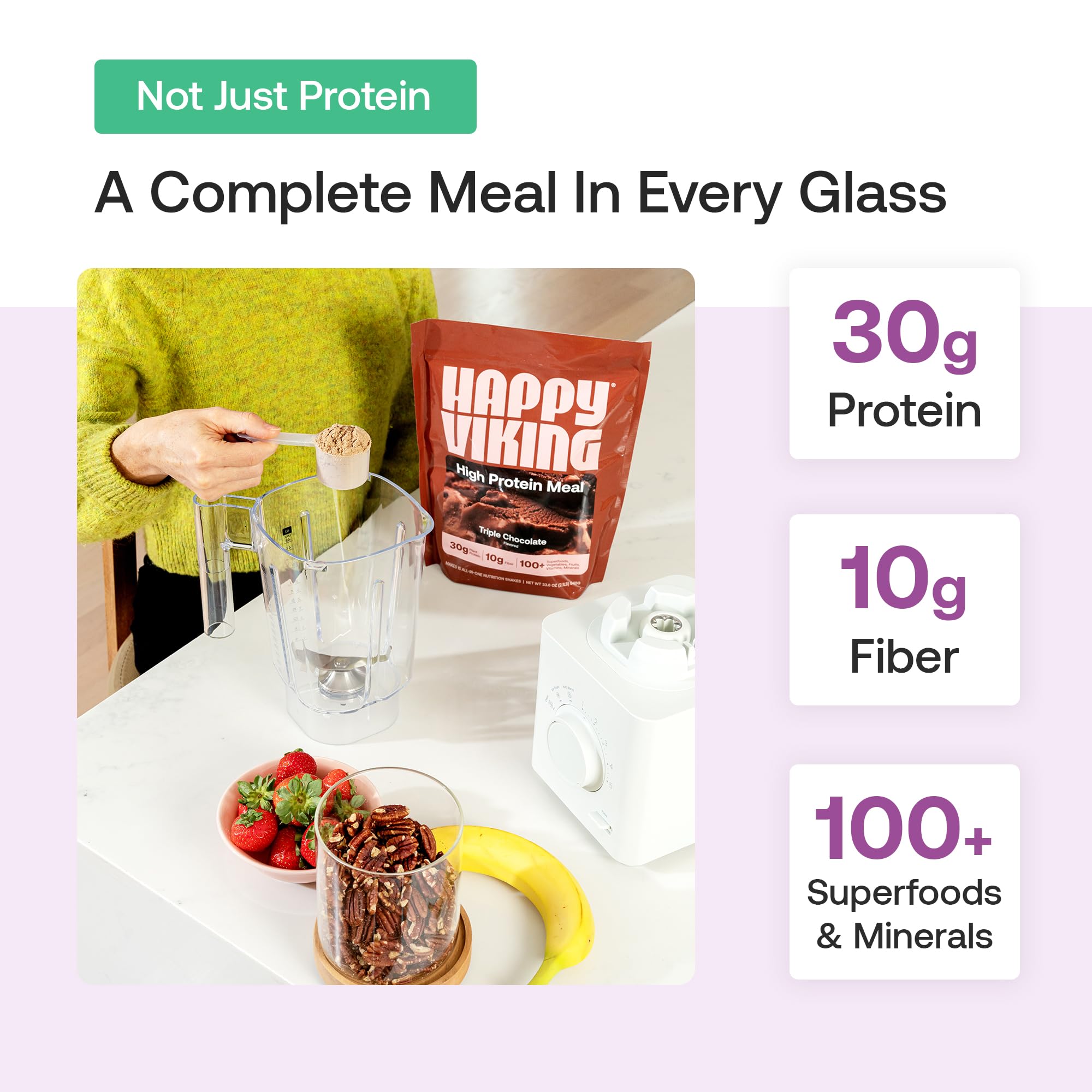 Batido Berry Parfait preparado con Happy Viking servido en vaso, aporta energía