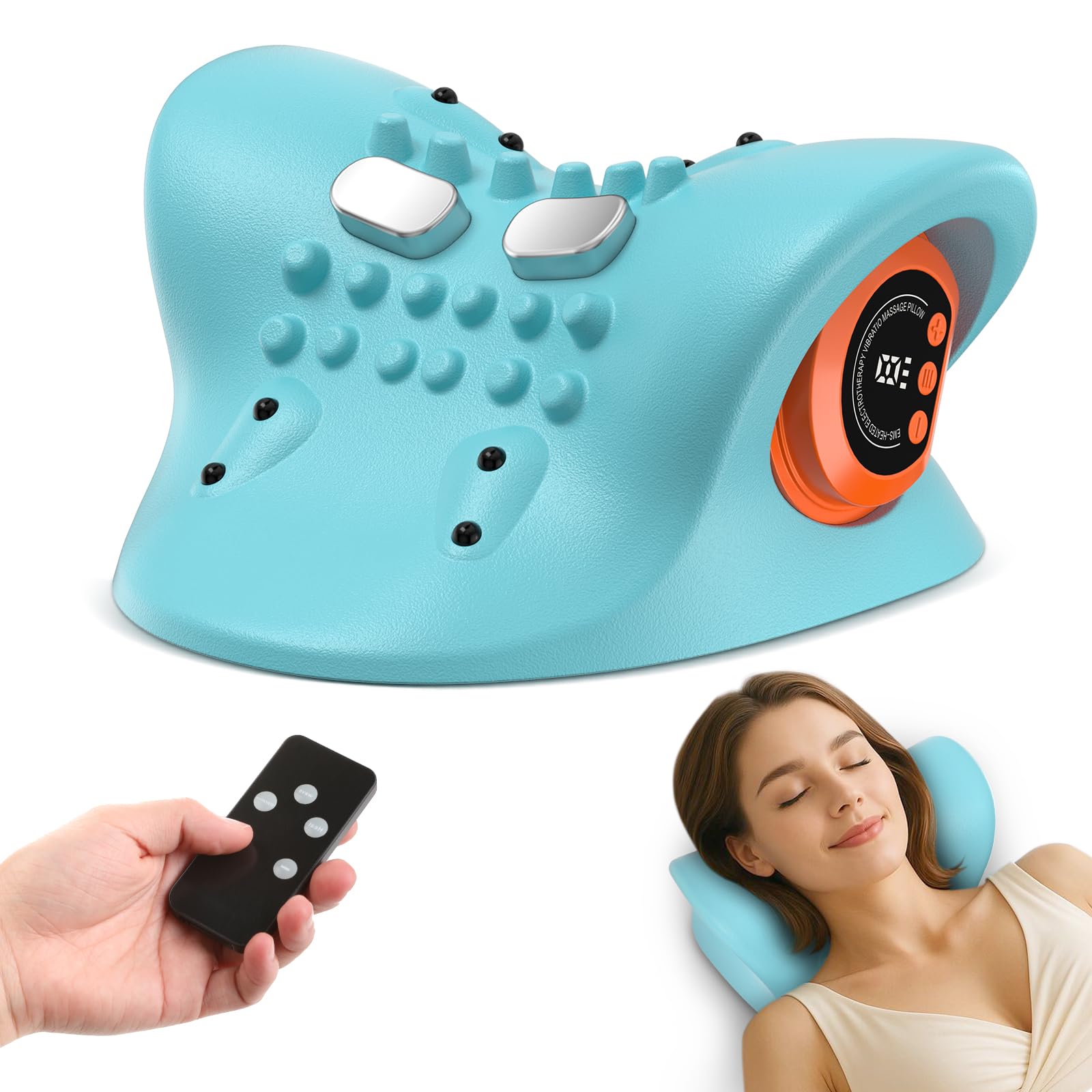 HarrFlow vista frontal del masajeador de cuello mostrando controles y forma ergonómica