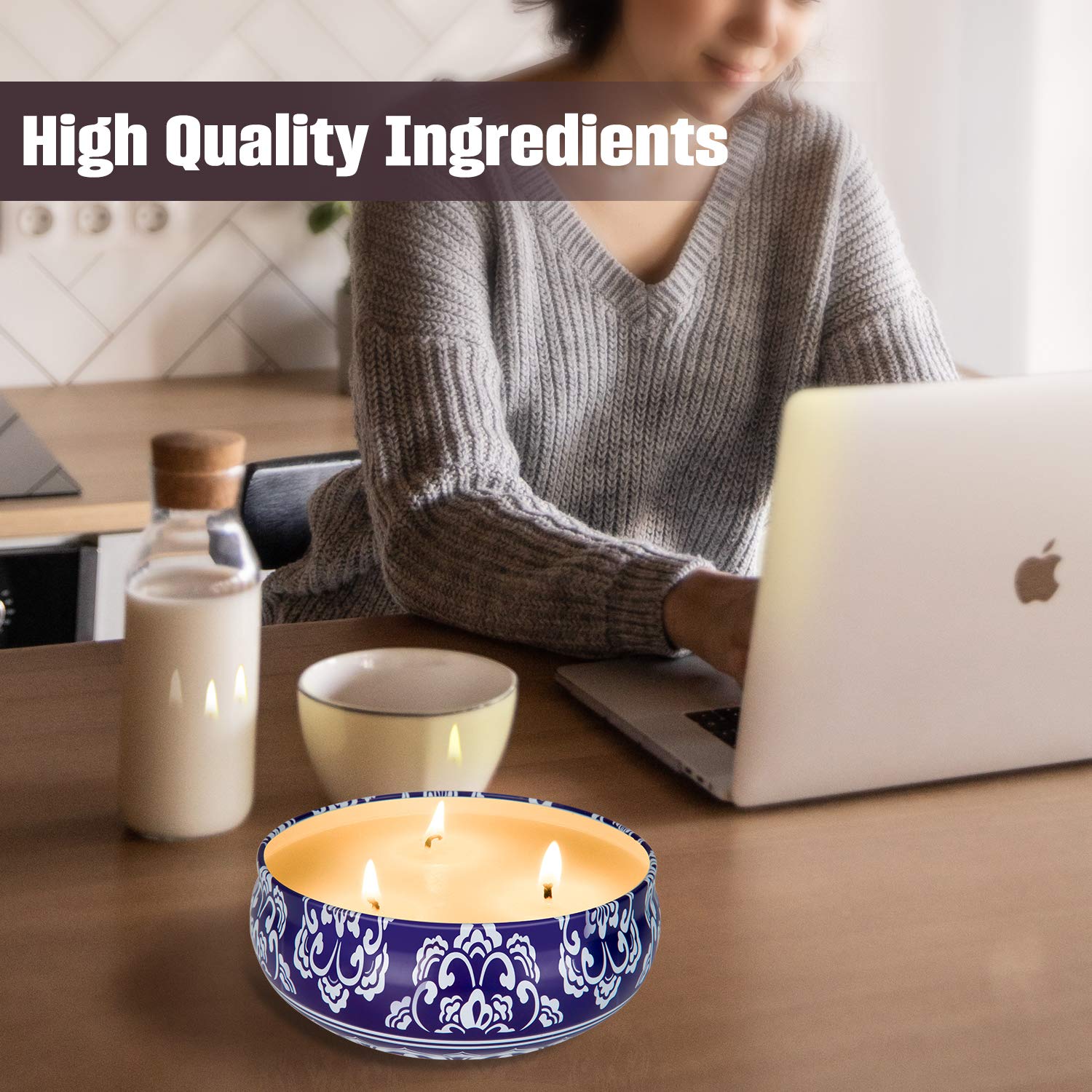 Hausware vela citronela en uso sobre mesa de terraza creando ambiente seguro