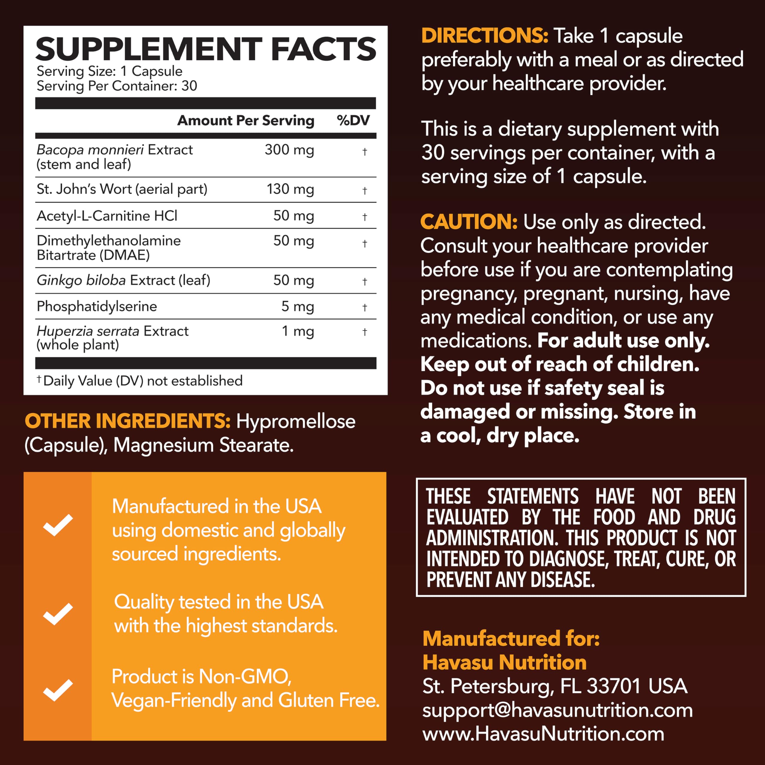 HAVASU NUTRITION caja abierta y cápsulas en mano para control de dosis