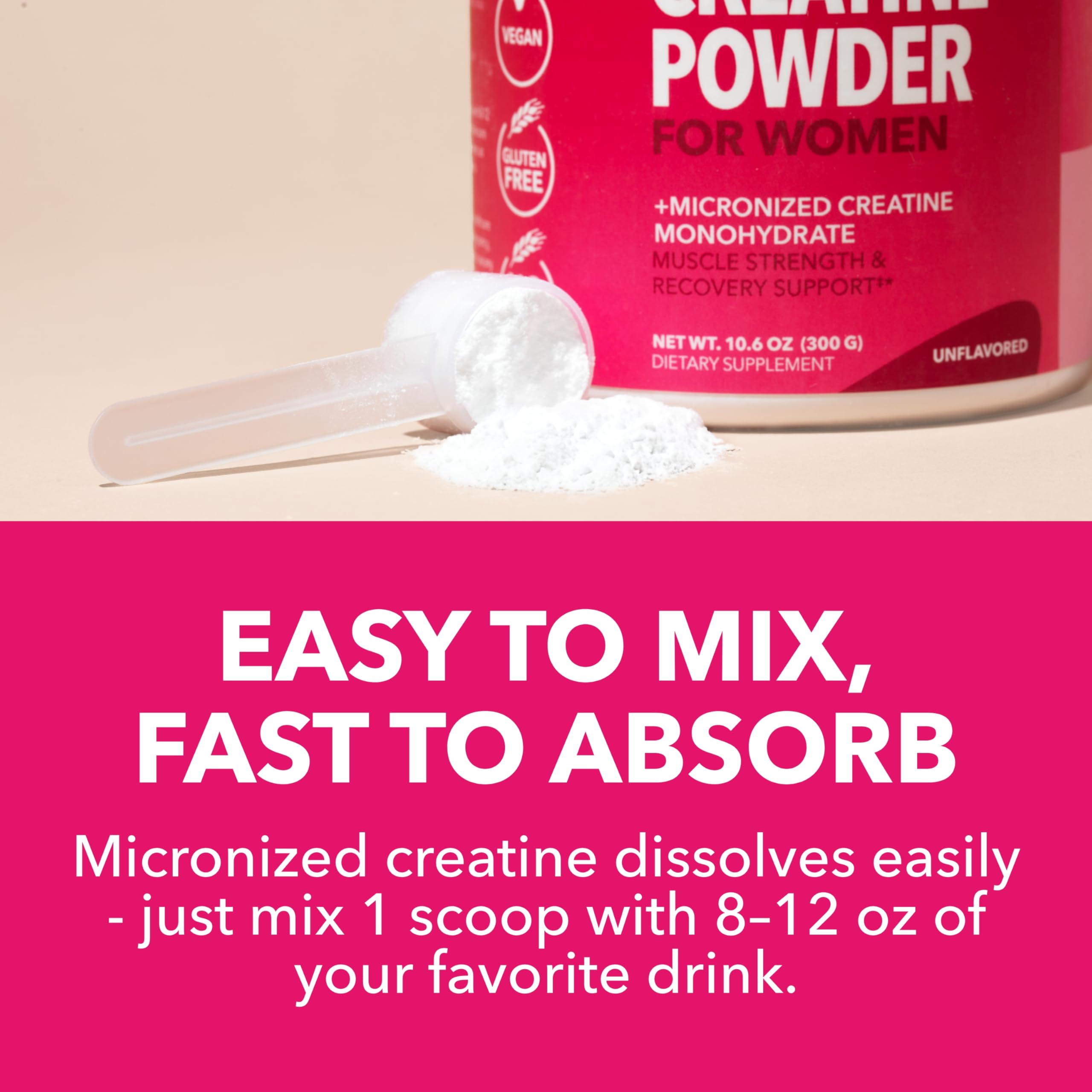 HAVASU NUTRITION Creatine for Women powder mixing into a smoothie for recovery.