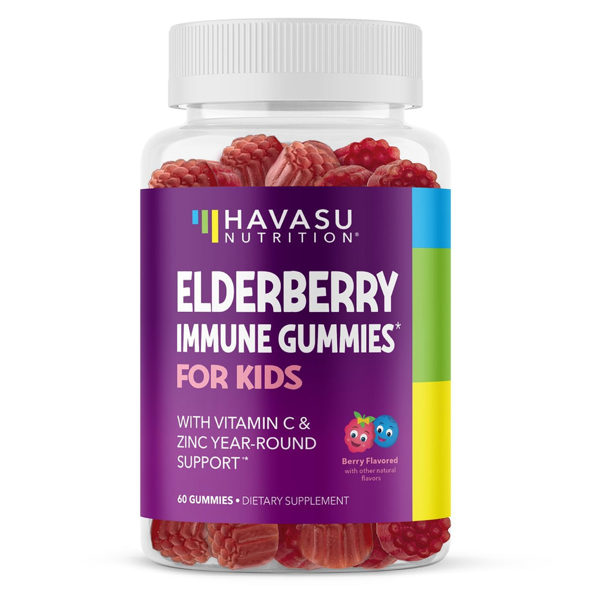 HAVASU NUTRITION Elderberry Gummies for Kids bottle shown for daily immune support.