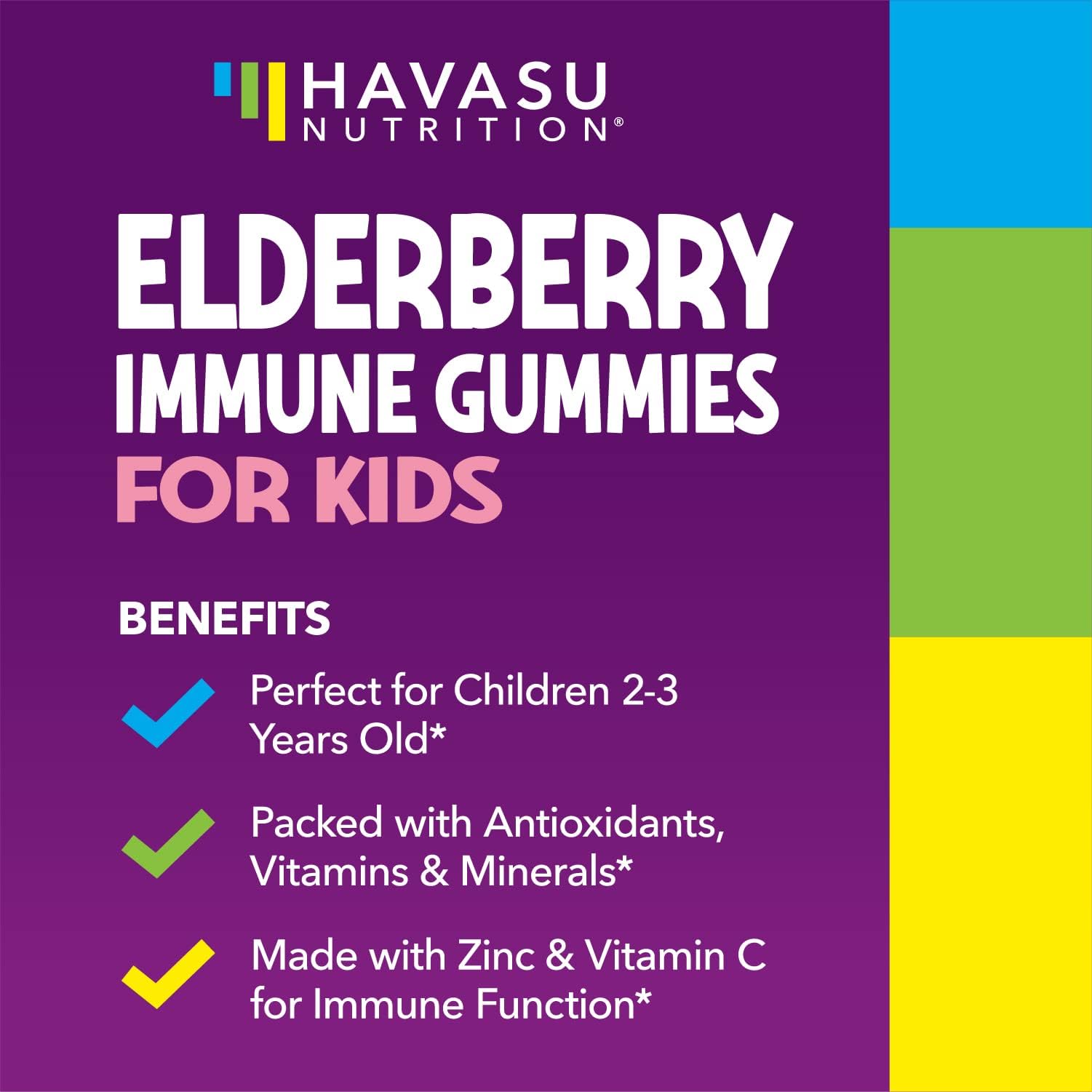 Child-friendly daily dose scene with HAVASU NUTRITION Elderberry Gummies for Kids.