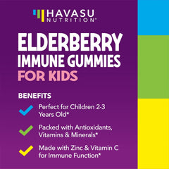 Child-friendly daily dose scene with HAVASU NUTRITION Elderberry Gummies for Kids.
