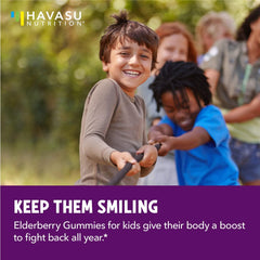 Ingredients visual featuring elderberry, zinc, and vitamin C in HAVASU NUTRITION gummies.