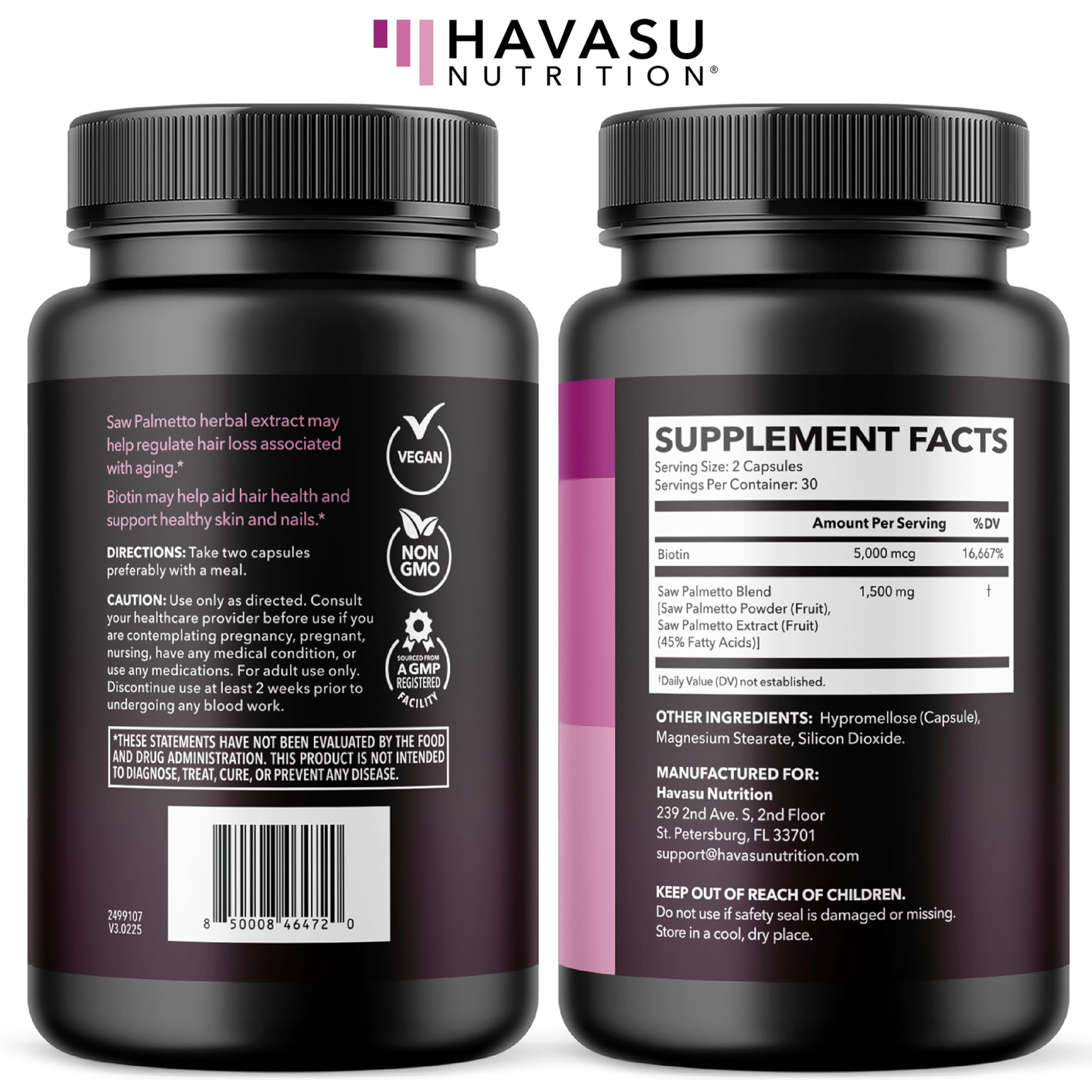 HAVASU NUTRITION empaque lateral con información nutricional clara