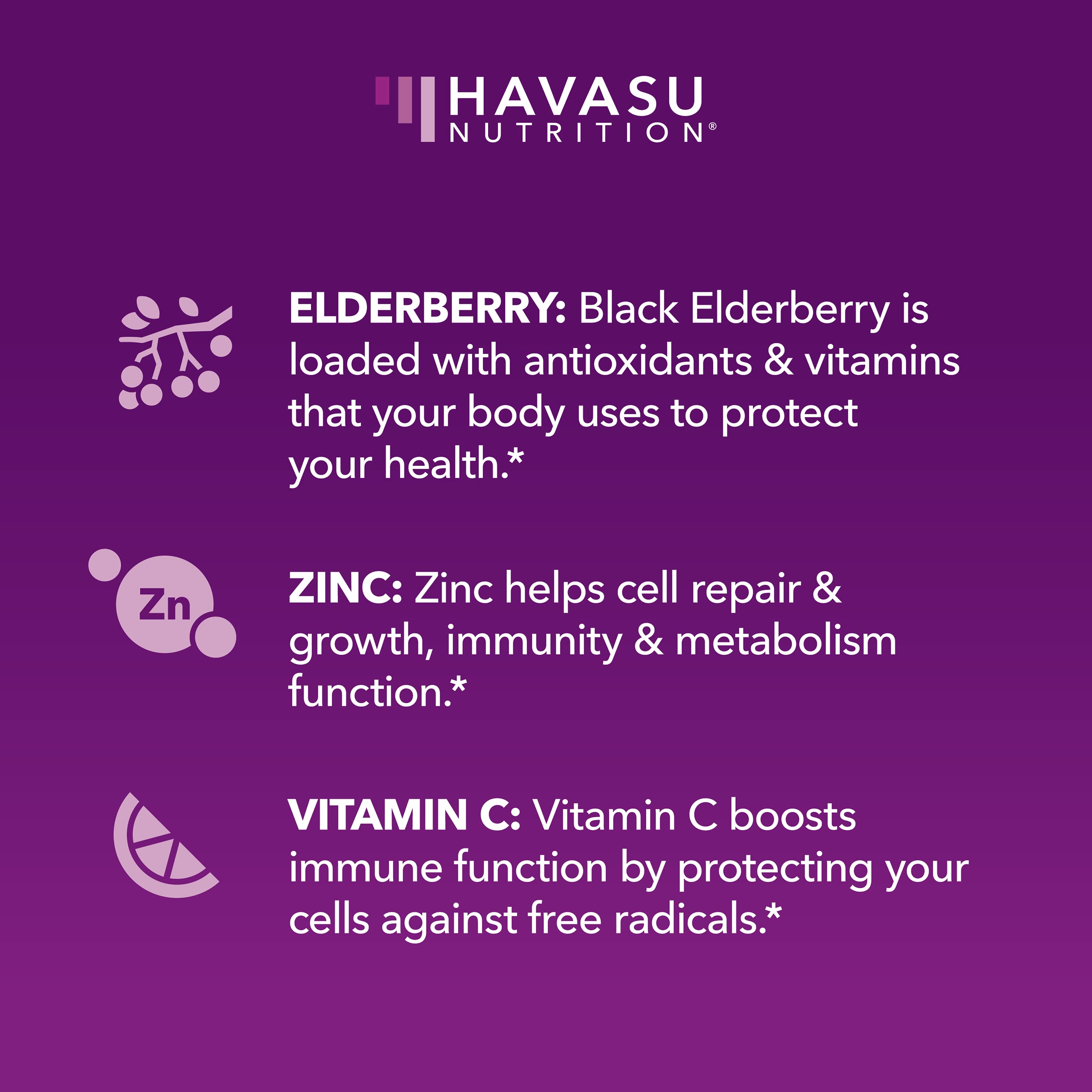 HAVASU NUTRITION ingredientes activos saúco vitamina C zinc visibles