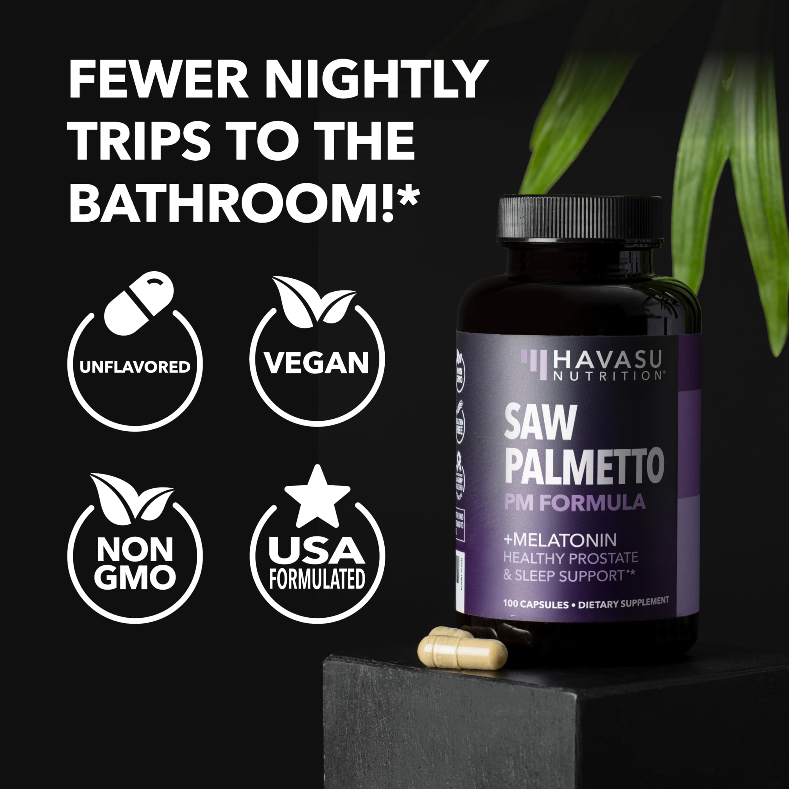HAVASU NUTRITION bayas de saw palmetto y extracto destacando origen botánico