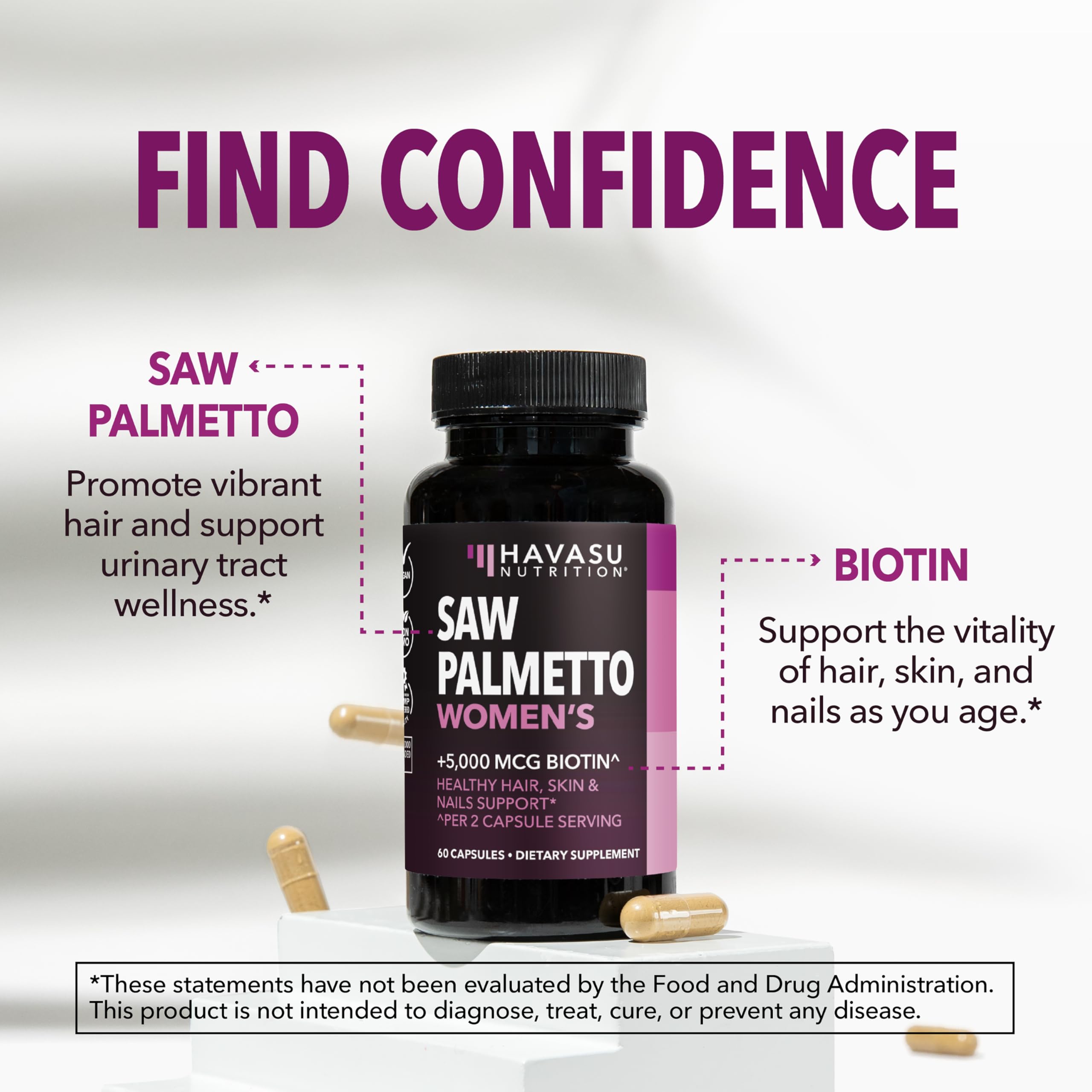 HAVASU NUTRITION mujer tomando cápsula en su rutina matutina para cabello