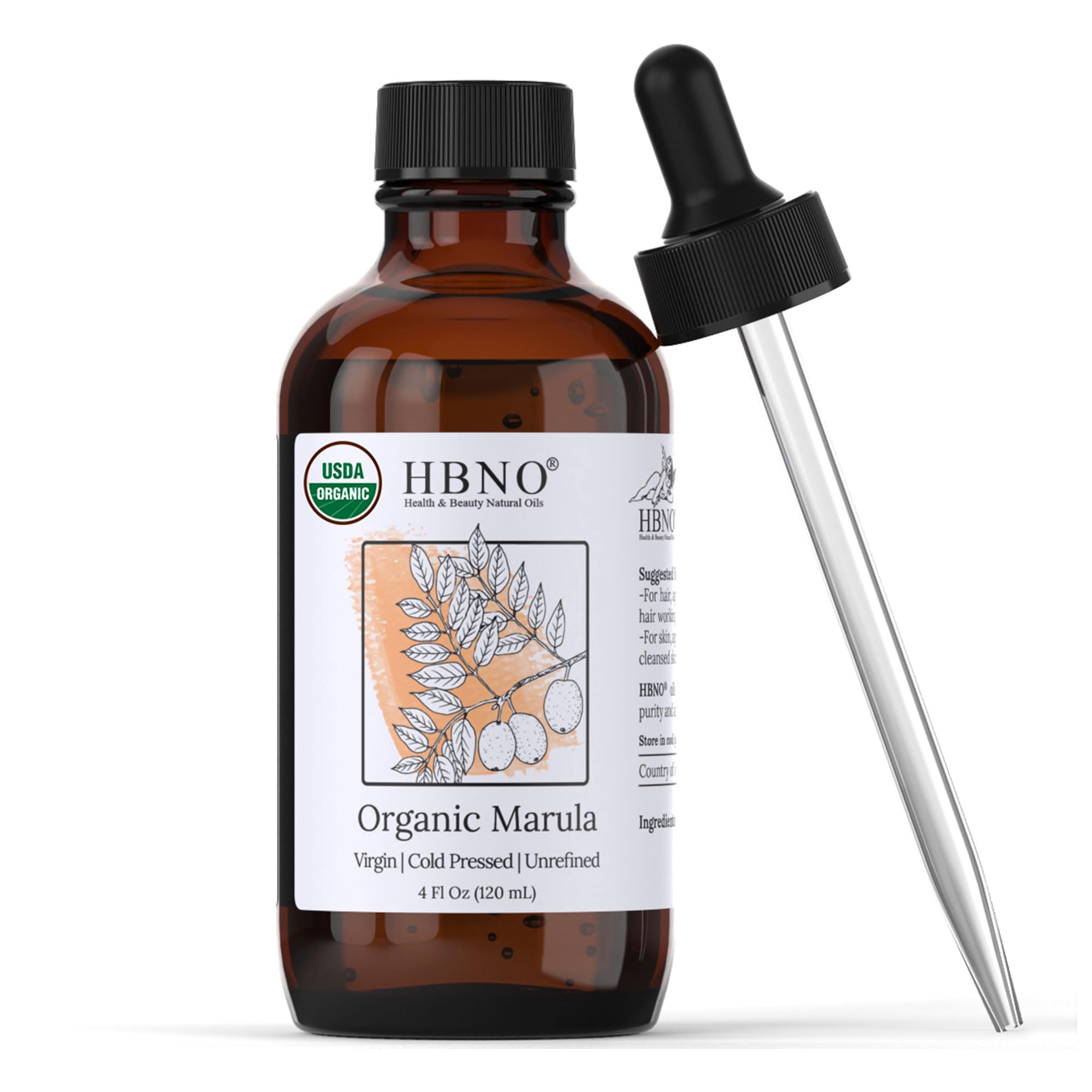 HBNO botella frontal marula 120 ml mostrando calidad orgánica