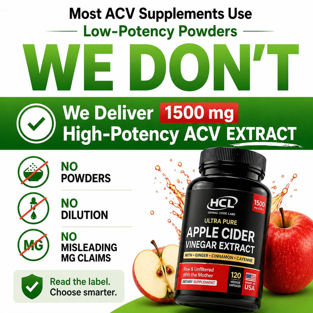 HCL HERBAL CODE LABS etiqueta con lista de ingredientes y pureza