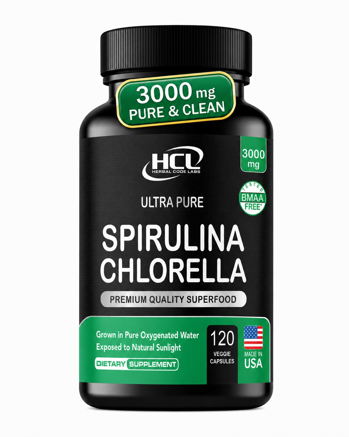 HCL HERBAL CODE LABS envase frontal del suplemento, alta pureza visible