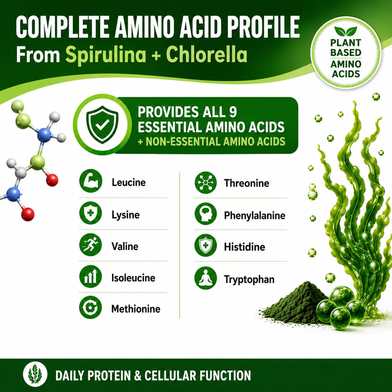 HCL HERBAL CODE LABS spirulina y chlorella crudas mostrando origen natural