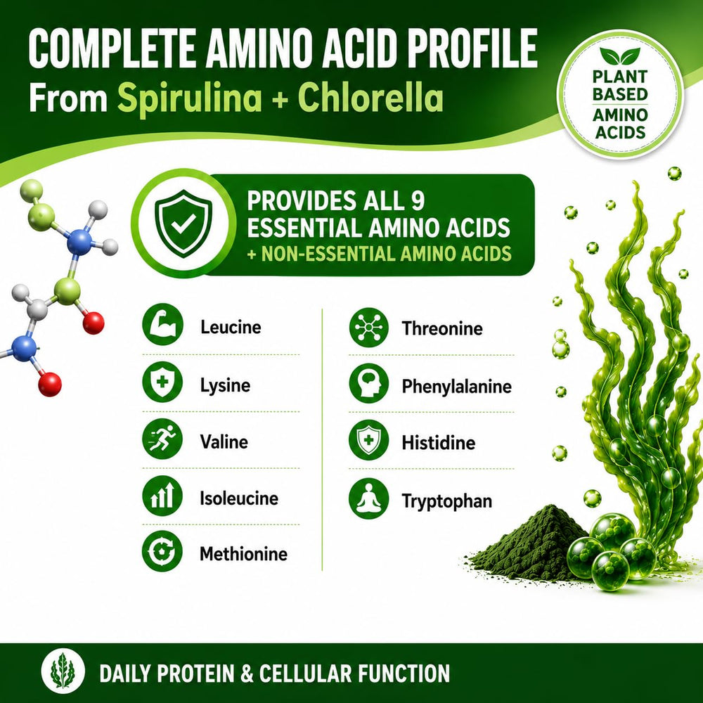 HCL HERBAL CODE LABS spirulina y chlorella crudas mostrando origen natural