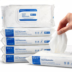 HCS MEDICAL SOLUTIONS paquete frontal mostrando 48 toallitas para suministro prolongado