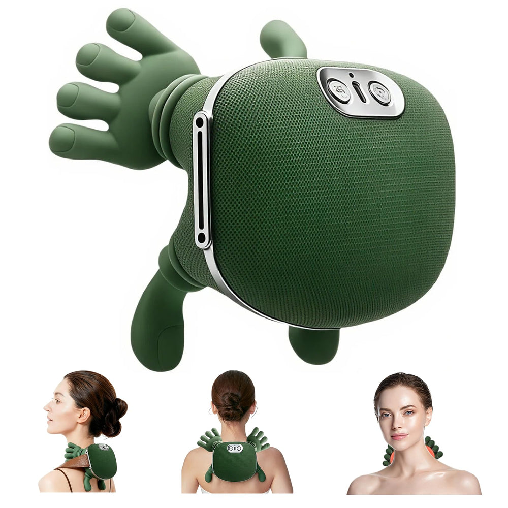 HDTYSW masageador frontal con empaque mostrando diseño portátil y alivio cómodo