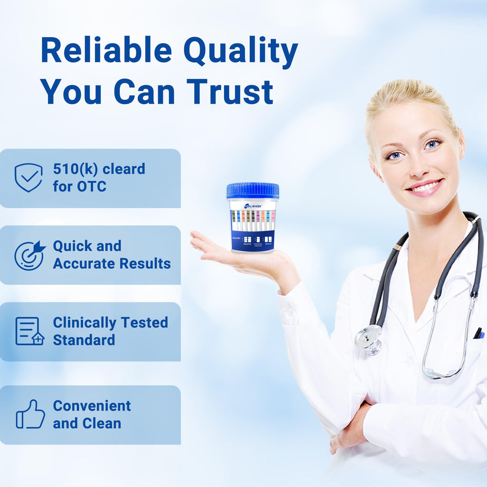 HEAL-CHECK etiqueta y certificados 510(k) y CLIA Waived visibles