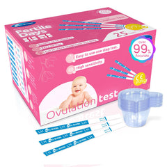 HEAL-CHECK paquete frontal mostrando 25 tiras y vasos para conveniencia