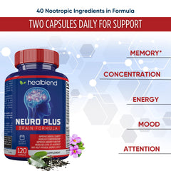 healblend Neuro Plus botella abierta con cápsulas para soporte diario