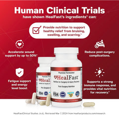 HealFast frasco abierto con comprimidos listos para tomar durante recuperación