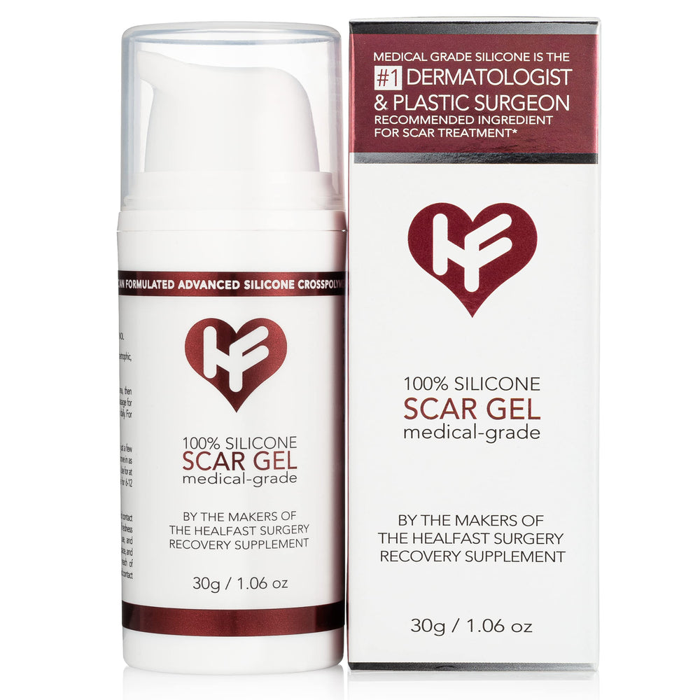 HealFast envase frontal mostrando el gel de silicona, fácil de identificar y aplicar