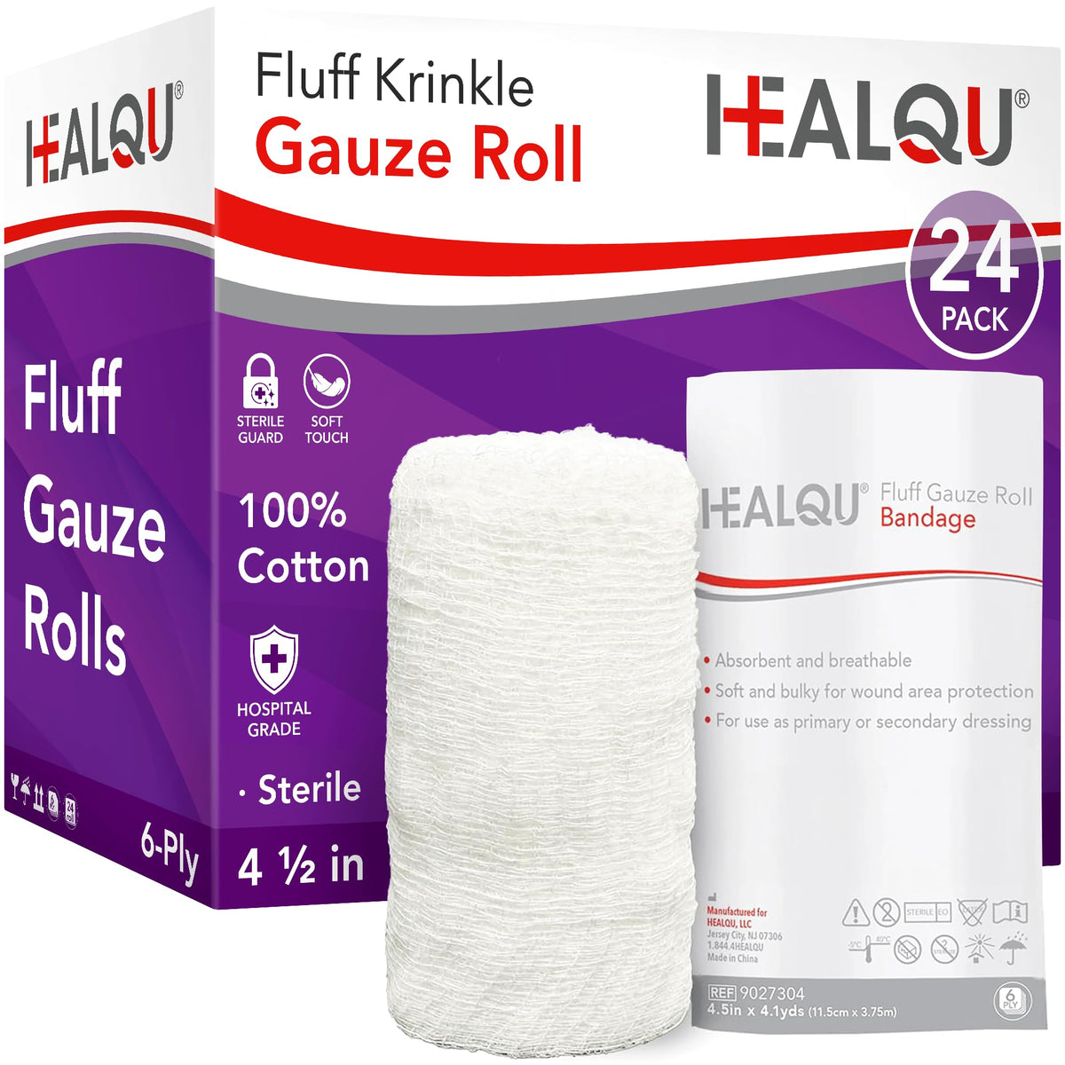 HEALQU empaque frontal del rollo Kerlix mostrando tamaño y seguridad