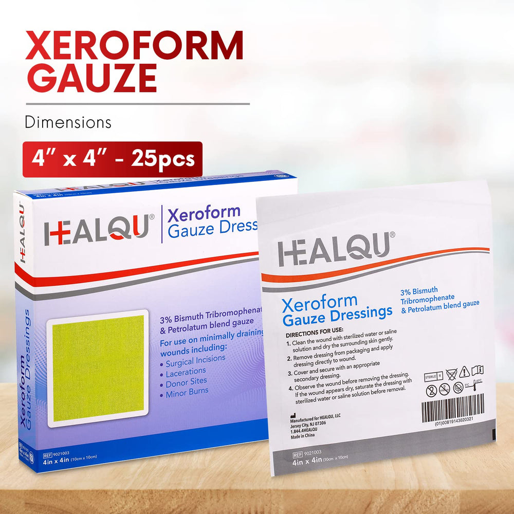 Escenario clínico con vendaje Healqu Xeroform aplicado, solución profesional para cuidado de heridas