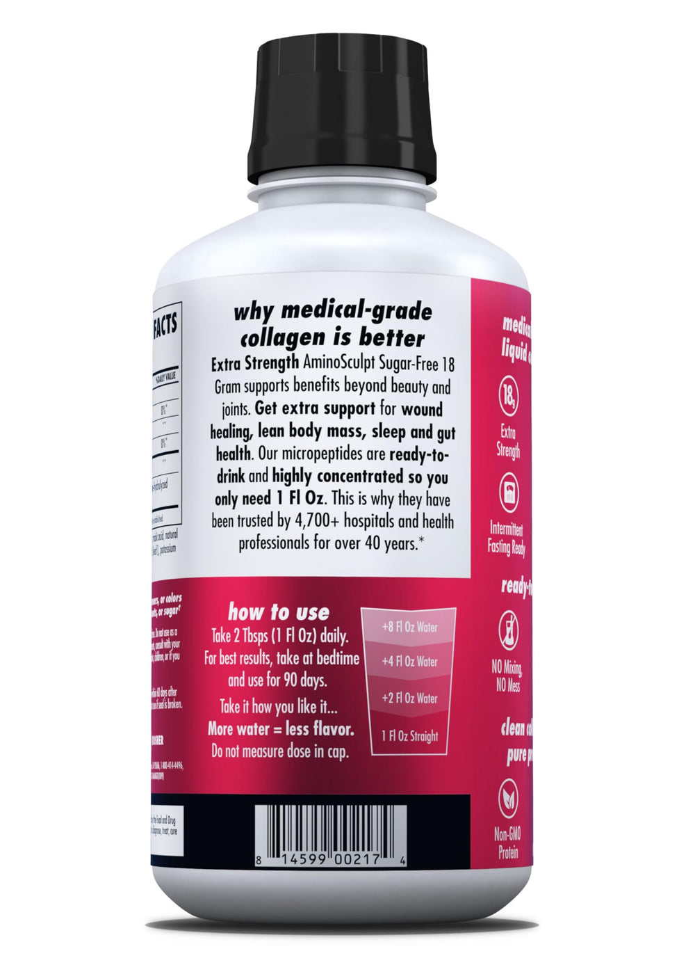 HEALTH DIRECT botella vertiendo una onza, porción lista sin mezcla