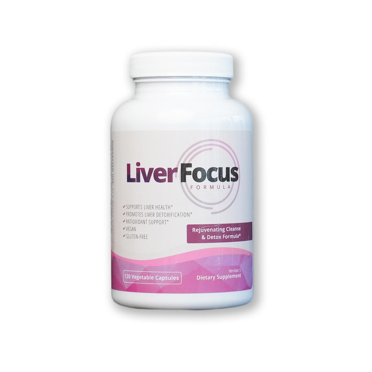 Health Focus frasco frontal que muestra la botella y diseño claro