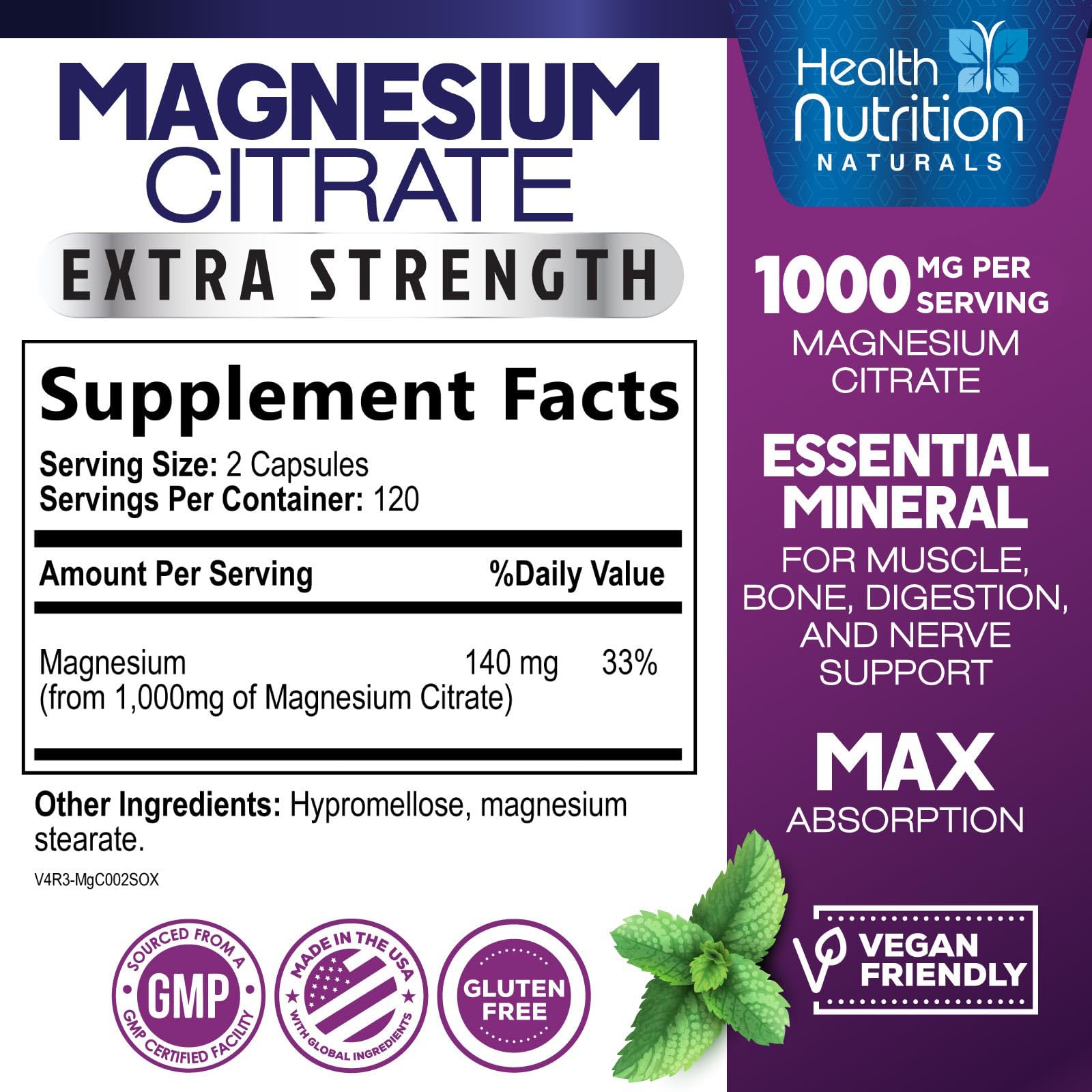 Health Nutrition Naturals cápsulas ampliadas destacando tamaño y fácil de tragar