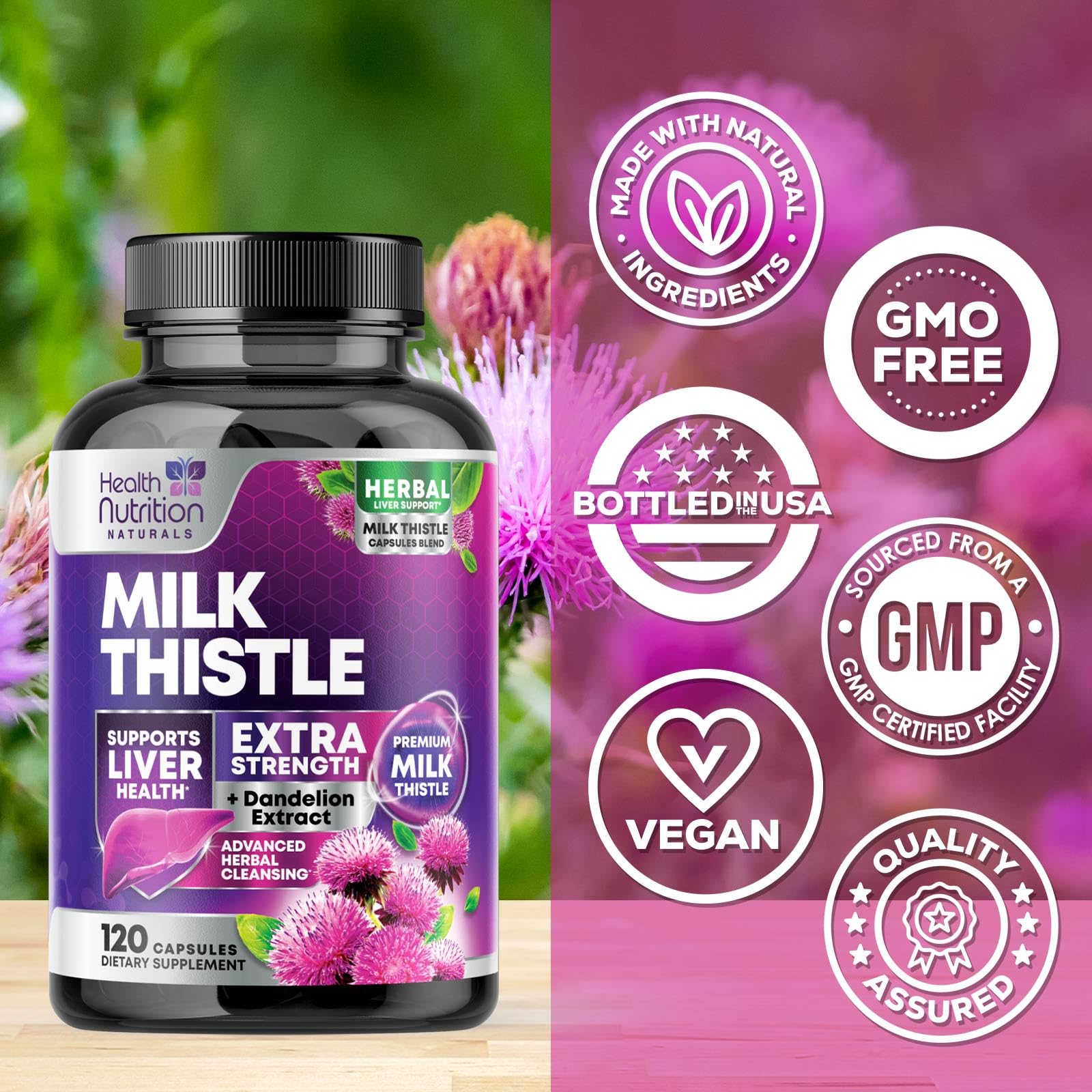 Health Nutrition Naturals empaque con sello Made in USA y confianza de fabricación