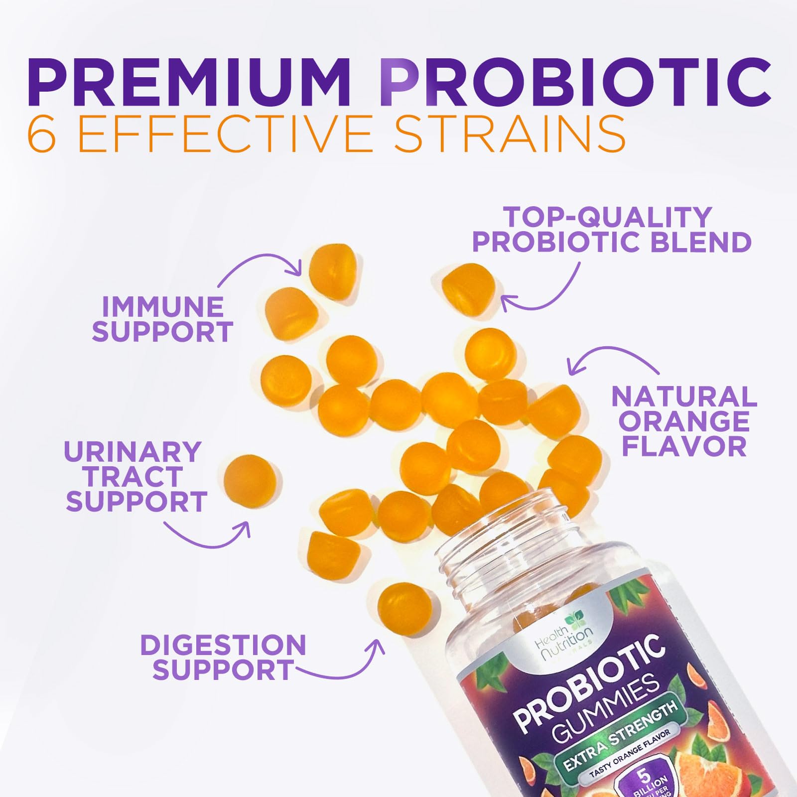 Health Nutrition Naturals etiqueta con lista de ingredientes y cepas probióticas