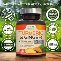Health Nutrition Naturals etiqueta principal con 95% curcuminoides visible