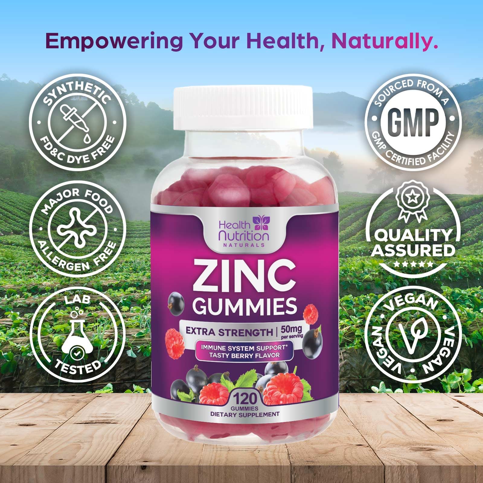 Health Nutrition Naturals gomita en mano para escala y facilidad de consumo