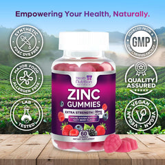 Health Nutrition Naturals gomitas en mano para comparar tamaño y dosificación