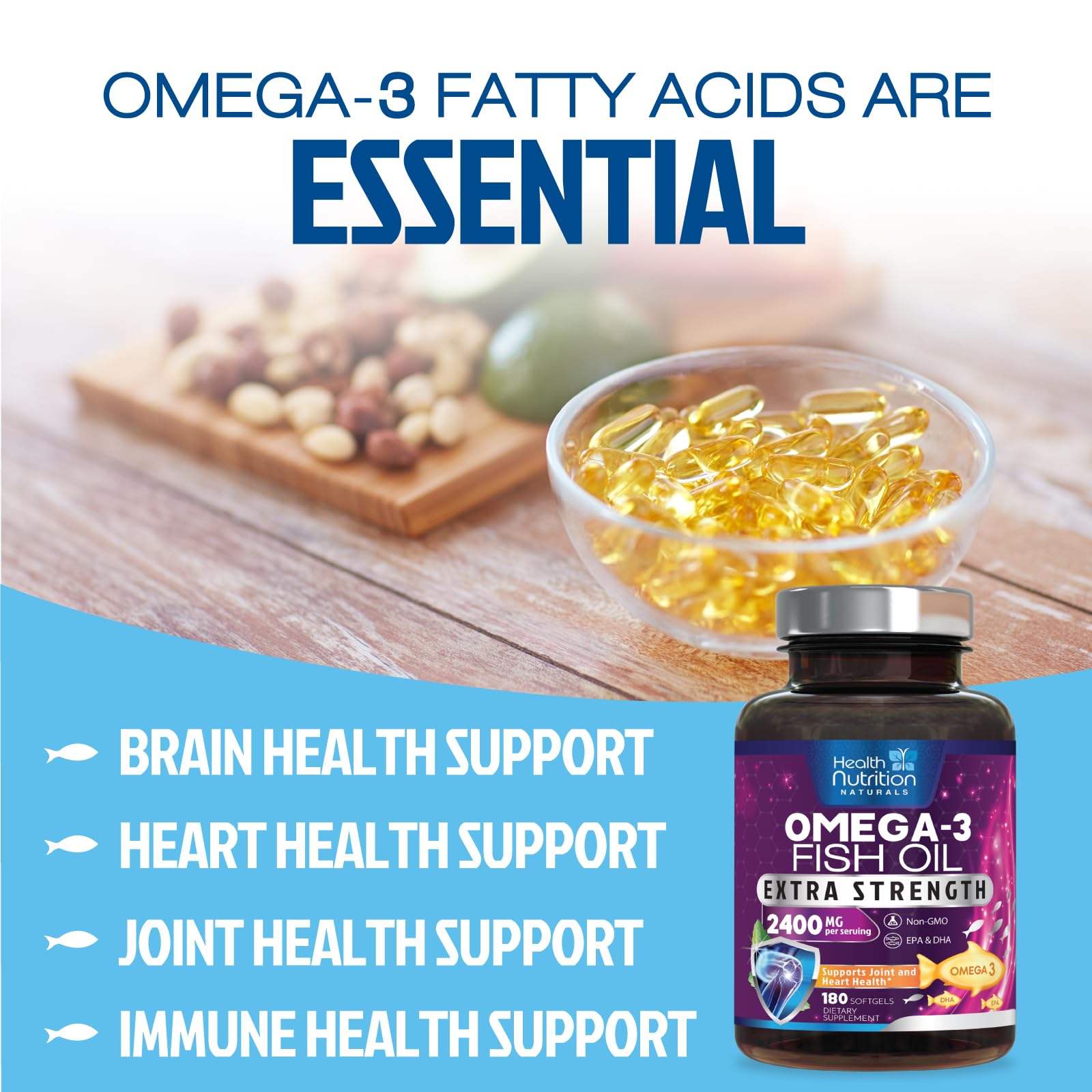 Health Nutrition Naturals sello de pescado salvaje indicando origen sostenible y confianza