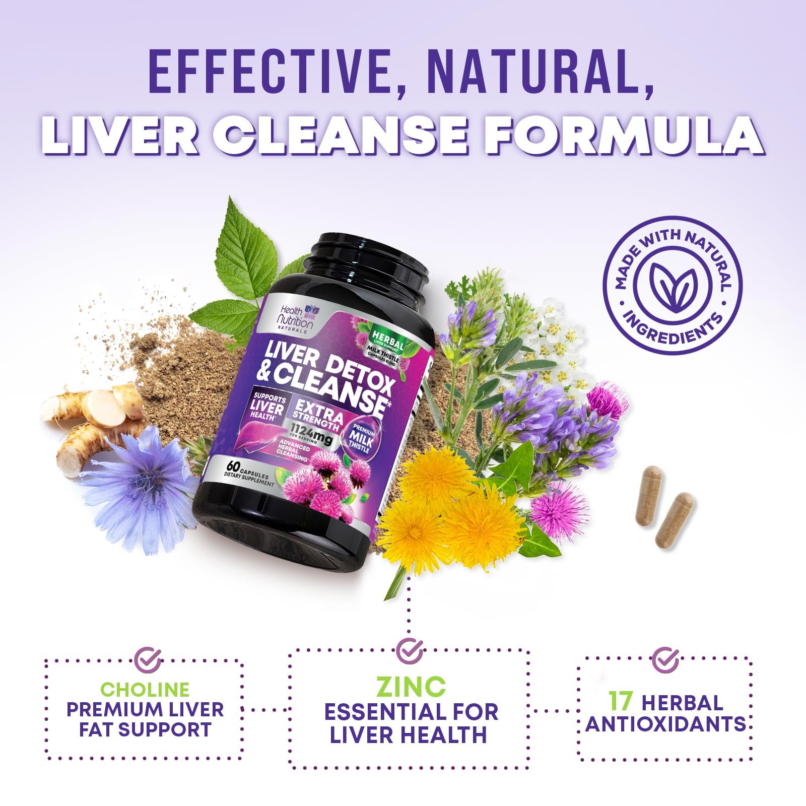 Health Nutrition Naturals cápsula en mano, refleja dosificación diaria práctica