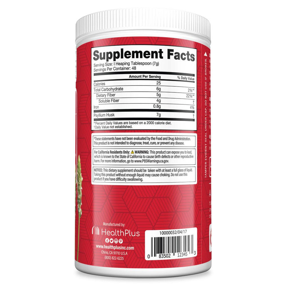 Health Plus textura del polvo de psyllium husk, fácil de mezclar y natural