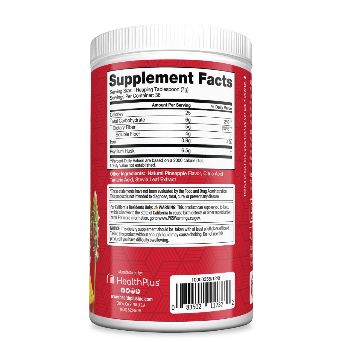 Health Plus polvo de psyllium textura fina útil para mezclar