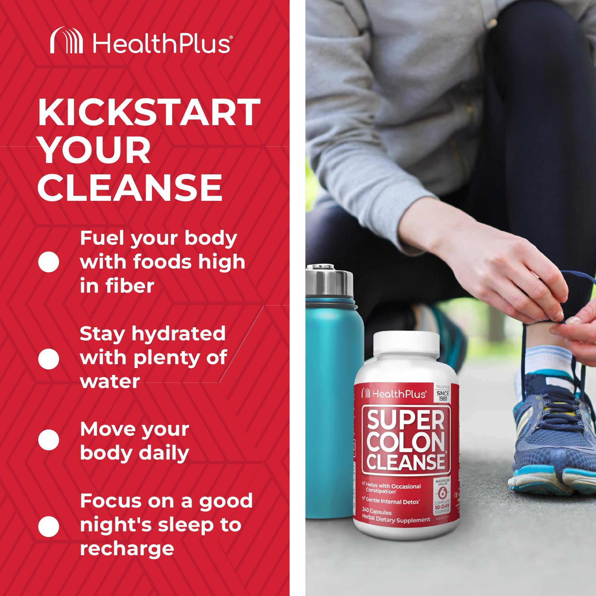 Health Plus etiqueta con lista de ingredientes naturales y beneficios digestivos