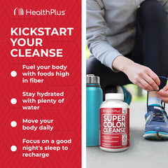 Health Plus etiqueta con lista de ingredientes naturales y beneficios digestivos